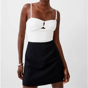 French Connection Whisper Strappy Tulle Mini Dress In Black/White size 4